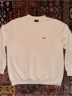 White Fox Boutique Men's Cream Waffle-Knit Crewneck Sweater
